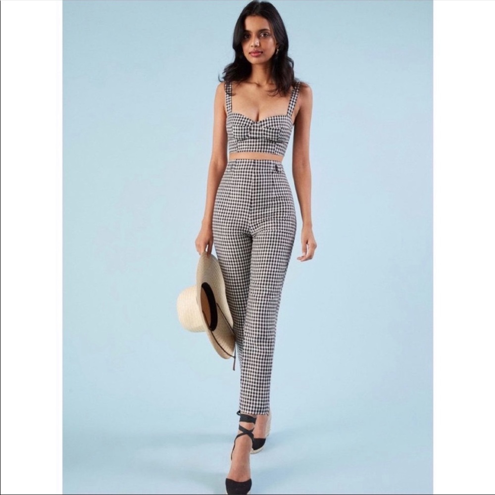 Reformation 2pc Saldana Black Gingham Linen Set Pants Top
